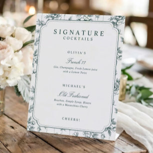 Vintage Floral Emerald Signature Drinks Wedding Pedestal Sign