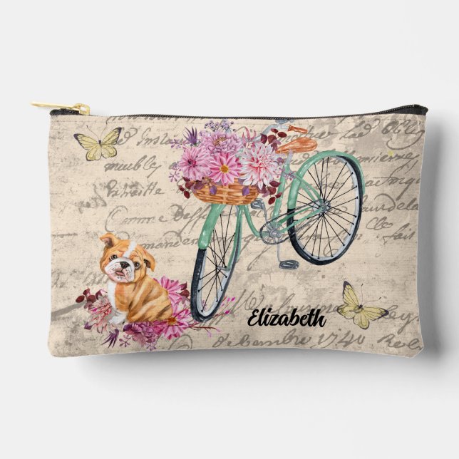 Vintage floral Ephemera Bulldog Accessory Pouch (Front)