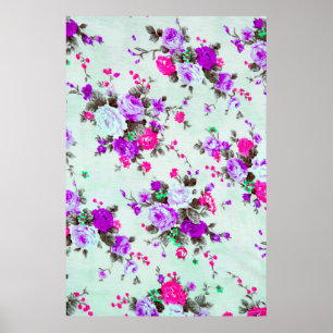 Vintage floral fabric, Fragment of colourful retr Poster