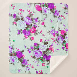 Vintage floral fabric, Fragment of colourful retr Sherpa Blanket