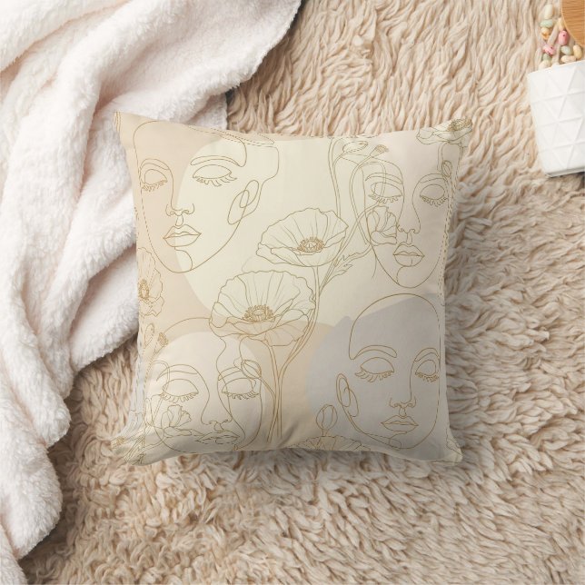 Vintage Floral Face Line Pattern (1) Cushion (Blanket)