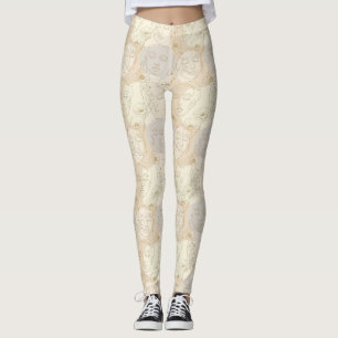 Vintage Floral Face Line Pattern (1) Leggings