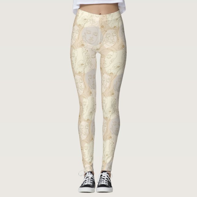 Vintage Floral Face Line Pattern (1) Leggings (Front)