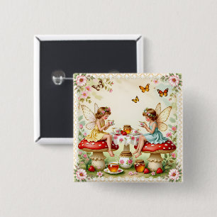 Vintage floral fairy picnic garden 15 cm square badge