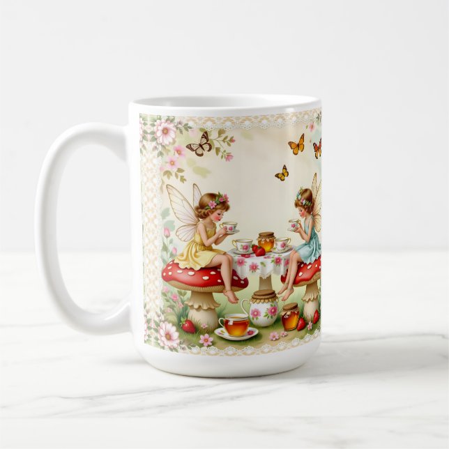 Vintage floral fairy picnic garden coffee mug (Left)