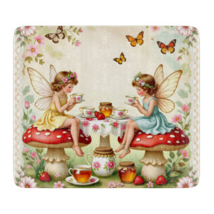 Vintage floral fairy picnic garden cutting board