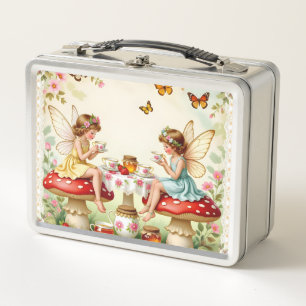 Vintage floral fairy picnic garden metal lunch box