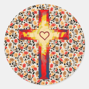 Vintage Floral Faith Cross  Classic Round Sticker