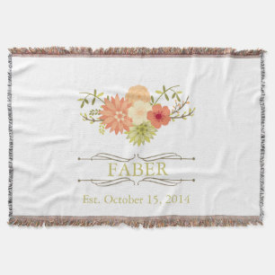 Vintage Floral Family Name Keepsake Throw Blanket