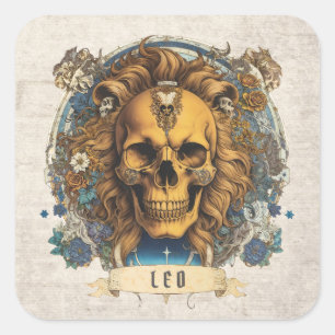 Vintage Floral Fantasy Art Spooky Leo Unique Skull Square Sticker