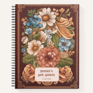 Vintage Floral Faux Leather Baby Shower Guestbook Notebook
