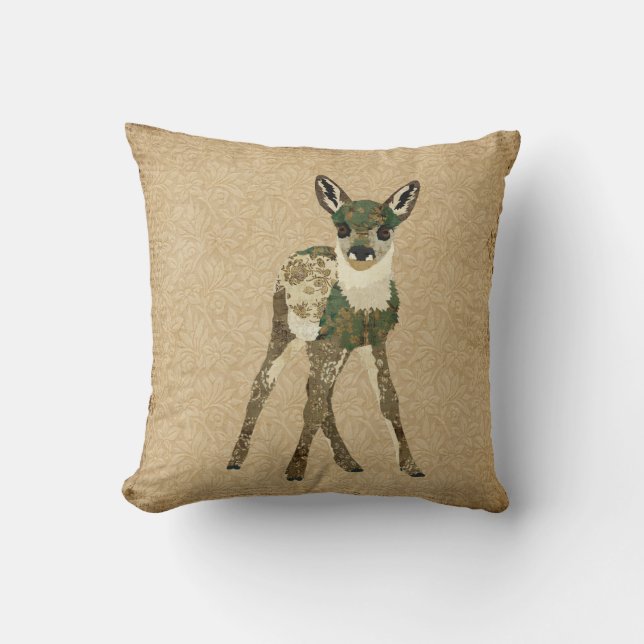 Vintage Floral Fawn Mojo Pillow (Front)