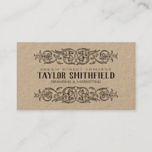 Vintage Floral Fine Line Kraft Business Card