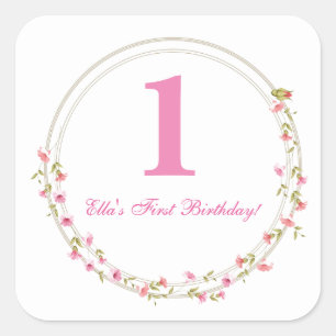 Vintage floral first birthday stickers