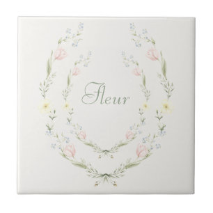 Vintage Floral Fleur Pastel French Ceramic Tile