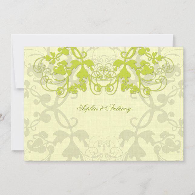 Vintage Floral Flourish Lime Wedding Invitation (Front)