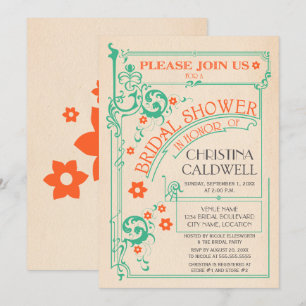 Vintage Floral Flourish Mint Orange Bridal Shower Invitation