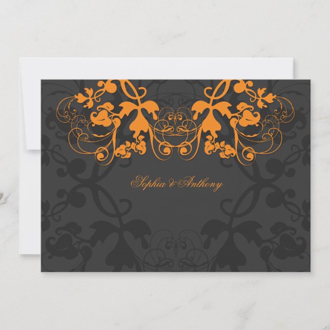 Vintage Floral Flourish Orange Wedding Invitation (Front)