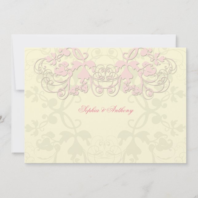 Vintage Floral Flourish Pink Wedding Invitation (Front)