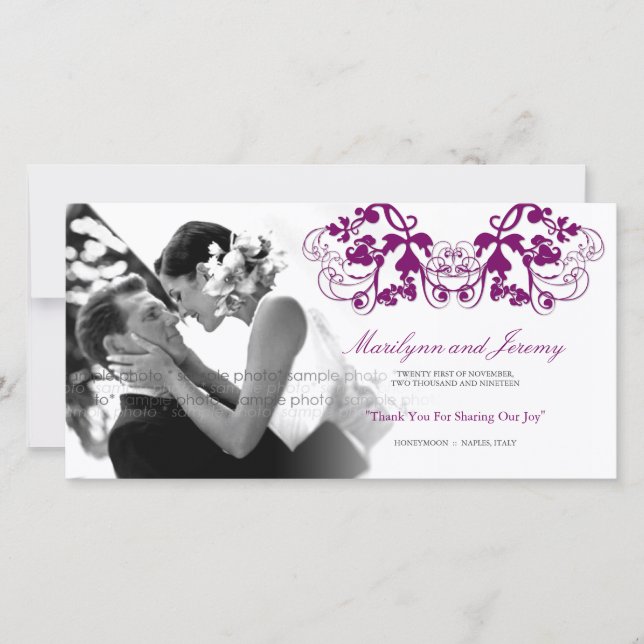 Vintage Floral Flourish Purple Wedding Thank You (Front)
