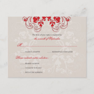 Vintage Floral Flourish Red (R) Wedding RSVP Card