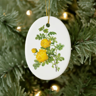 Vintage Floral Flowers, Yellow Roses by Redoute Ceramic Tree Decoration