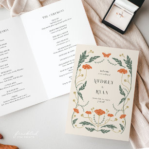 Vintage Floral Folded Wedding Program Programme