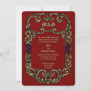 Vintage Floral Foliage 1913 Border Wedding Invitation