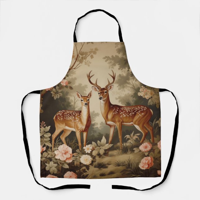 Vintage Floral Forest Deer Apron (Front)