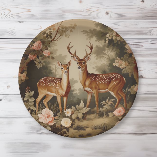 Vintage Floral Forest Deer Paper Plate (Creator Uploaded)