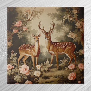 Vintage Floral Forest Deer Tile