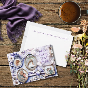 Vintage Floral Frame Collage with Soft Lavender Holiday Card