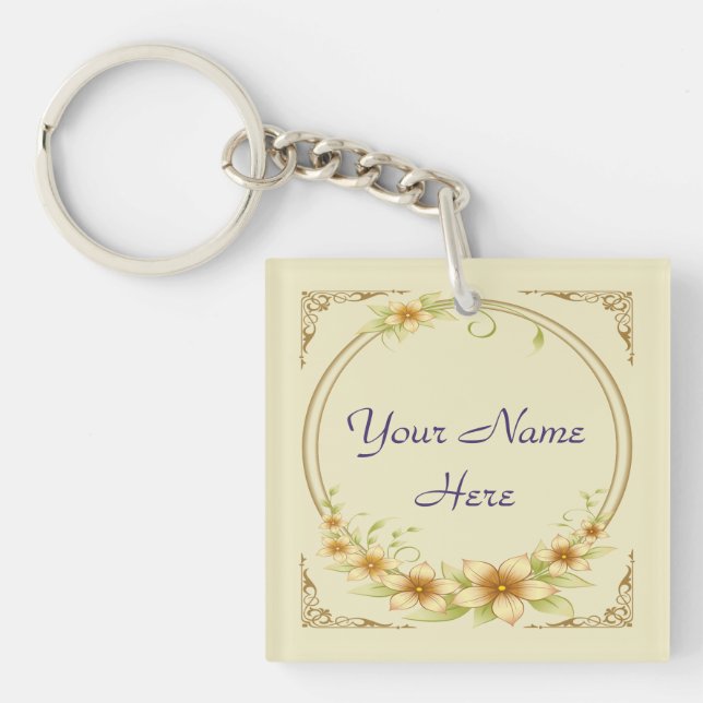Vintage Floral Frame Key Ring (Front)