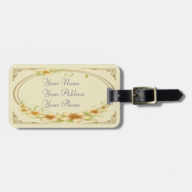 Vintage Floral Frame Luggage Tag (Front Horizontal)