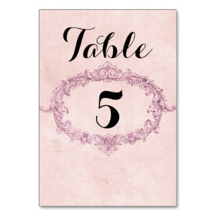 Vintage Floral Frame on Pink Table Number