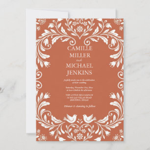 Vintage Floral Frame on Terracotta Background Invitation