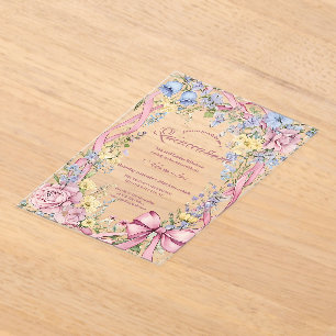 Vintage floral frame Quinceañera Acrylic Invitations