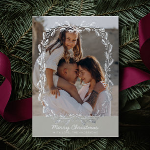 Vintage Floral Frame Real Foil 2 Photo Christmas Holiday Card