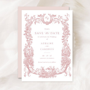 Vintage Floral Frame Vines Toile Blush Wedding Invitation