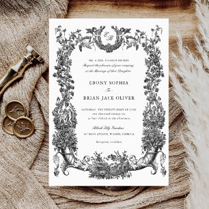 Vintage Floral Frame Vines Toile Crest Wedding Invitation