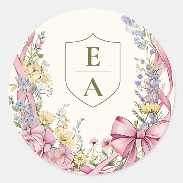 Vintage floral frame wedding classic round sticker (Front)