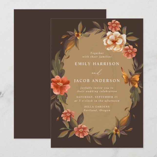 Vintage Floral Frame Wedding Invitation (Front/Back)
