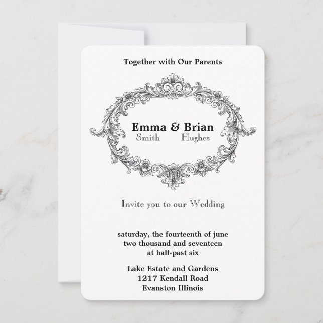 Vintage Floral Frame Wedding Invitation (Front)