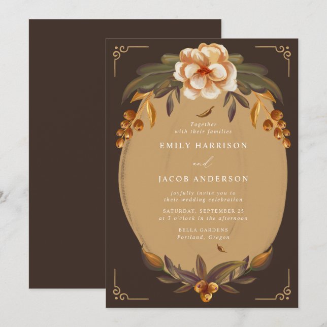 Vintage Floral Frame Wedding Invitation (Front/Back)