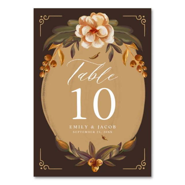 Vintage Floral Frame Wedding Table Number (Front)