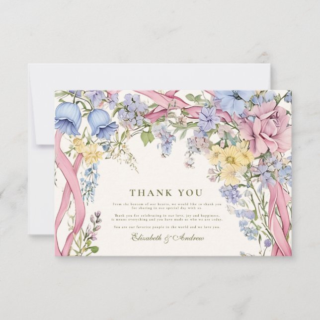 Vintage floral frame wedding thank you card (Front)