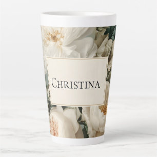 Vintage Floral Frame with Cream and Pink Roses Latte Mug