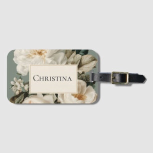Vintage Floral Frame with Cream and Pink Roses Luggage Tag