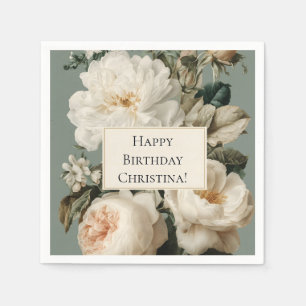 Vintage Floral Frame with Cream and Pink Roses Napkin
