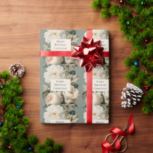 Vintage Floral Frame with Cream and Pink Roses Wrapping Paper